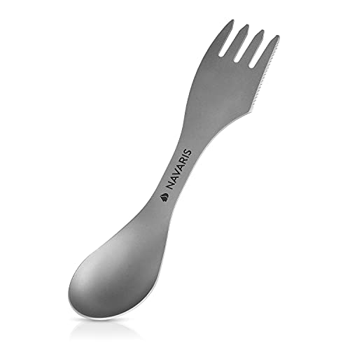 Navaris 3in1 Titan Camping Besteck - Outdoor Göffel Spork - Messer Löffel Gabel inkl....