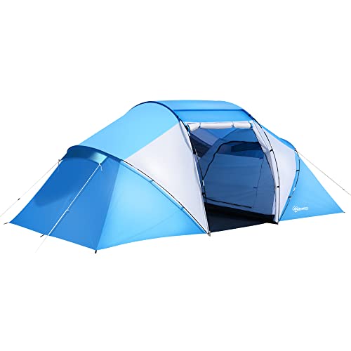Outsunny Campingzelt Familienzelt Tunnelzelt mit 2 Schlafkabinen 4-6 Personen Blau L430 x...