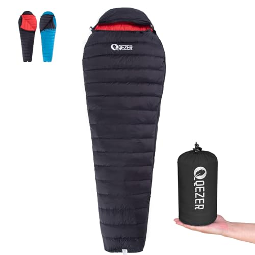 QEZER Daunenschlafsack, nur 820g Ultraleicht Schlafsack kleines Packmaß für Trekking und...