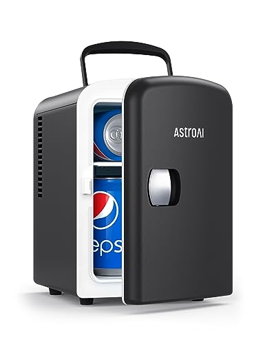 AstroAI Mini Kühlschrank, 4 Liter Fridge 6 Dosen, Kleiner Kühlschrank mit 220V AC+12V DC...