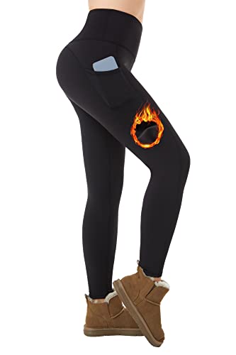 ineepor Thermo Leggings Damen Outdoor mit Fleece Gefütterte Leggings Damen Taschen Hohe...