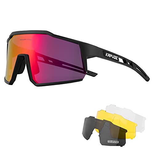 KAPVOE Polarisiert Fahrradbrille mit 4 wechselgläser TR90 Rahmen für Herren Damen Sport...