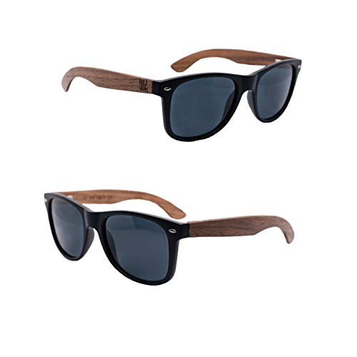Holzwurm Sonnenbrille mit Holzbügeln aus Walnuss für Damen & Herren/Polarisierende...