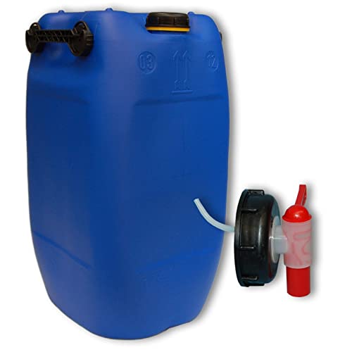 plasteo® 60L Getränke- Wasserkanister Blau mit Schraubdeckel + Hahn (DIN 71) |...