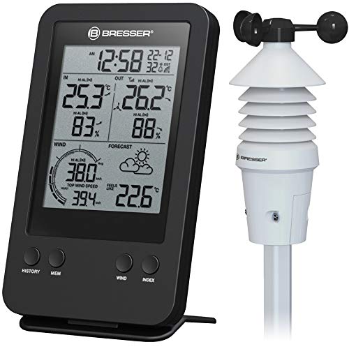 Bresser Wetterstation Funk mit Außensensor 3-in-1 Profi Windmesser mit Anzeige für...