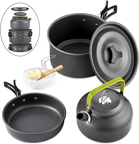 Qtiwe 10 Stück Kochgeschirr Kit Picknick Töpfe Kochgeschirr Camping Set für Camping...