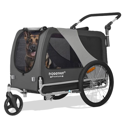 DOGGYHUT® Premium XL 2 in 1 Hundefahrradanhänger & Jogger 23-45 kg Fahrradanhänger für...