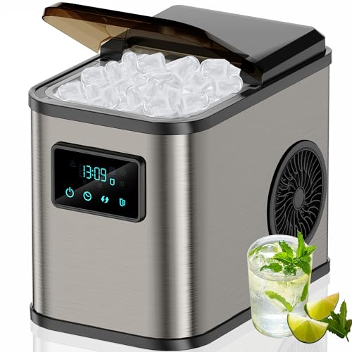 KeeGone Edelstahl Eiswürfelmaschine mit LED-Display,Eismaschine Eiswürfelbereiter und...