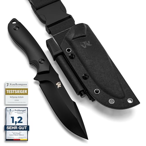 Wolfgangs Outdoor-Messer AMBULO mit Kydex Holster - Edles Jagdmesser aus einem Stück D2...