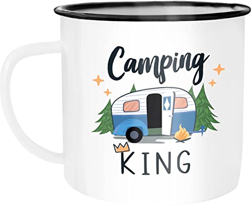 Moonworks® Emaille-Tasse Camping Queen King Wohnwagen Geschenk Camper Campingurlaub...