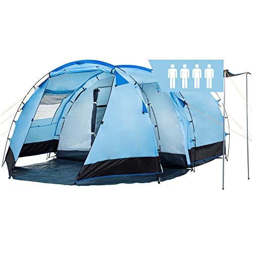CampFeuer Zelt Super+ für 4 Personen | Blau/Schwarz | Großes Tunnelzelt mit 2 Eingängen...