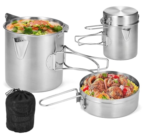 Lixada Camping Topf 1L Edelstahl Tasse BecherKochen Wasserkocher mit Deckel und Griff für...