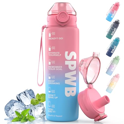 SPWB Trinkflasche,1L Sportflasche Auslaufsicher, BPA-frei Tritan Wasserflasche mit Filter...