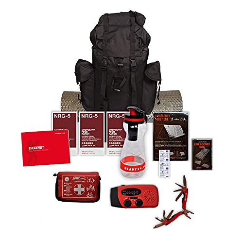 Ready24 gefüllter Notfallrucksack, 85-teilig · Survival Set für 1 Person, 72 Stunden