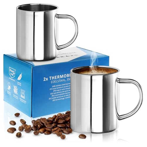 Robin Goods® 2x Edelstahl-Thermobecher Set - 350 ml je Kaffeetasse - Thermo-Trinkbecher...