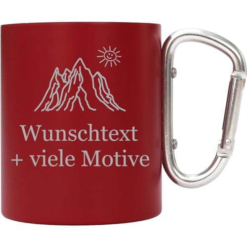 Edelstahl Tasse Rot mit Karabiner 250 ml mit Gravur und Motiv - personalisierter Outdoor...