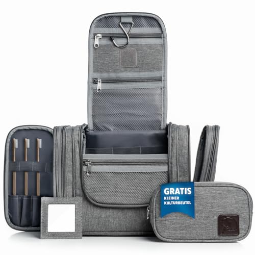 Obics Kulturbeutel Herren & Damen Gross grau 8L XL - Kulturtasche zum Aufhängen & mit...