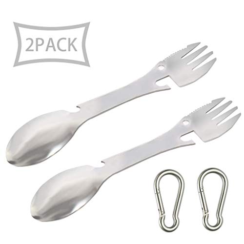 2 Stücke Göffel 5 in 1 Spork Edelstahl Camping Besteck Outdoor Messer Gabel Löffel für...