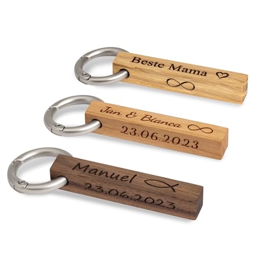 Schlüsselanhänger personalisiert, Anhänger aus Holz mit Gravur, mit Lederband,...