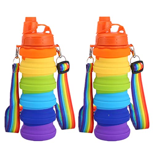 DONGTATA 2PCS Regenbogen Faltbare Wasserflasche