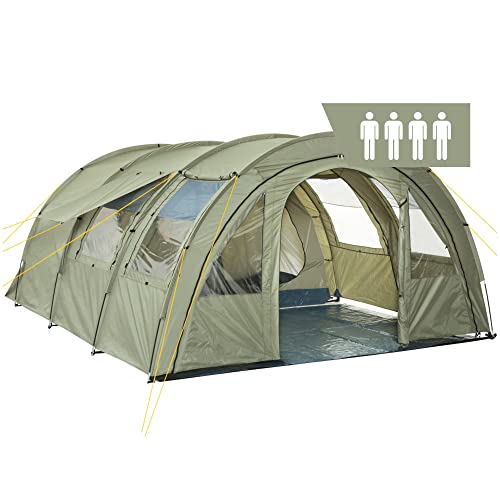 CampFeuer Zelt Multi für 4 Personen | Olivgrün | Tunnelzelt mit riesigem Vorraum, 5000...