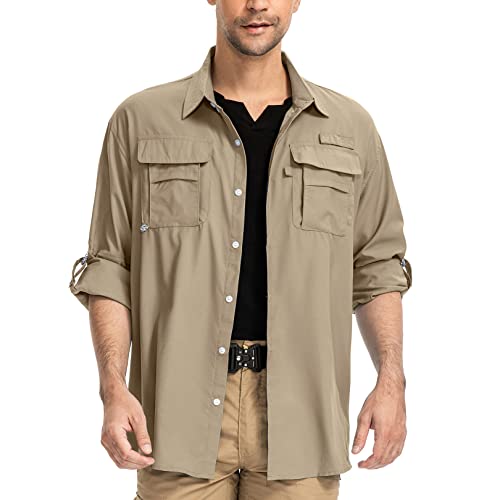 yeyity Herren Safari Hemd UPF50 UV Schutz Langarm Outdoor Hemd Casual Freizeithemden...