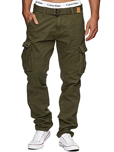 Indicode Herren William Cargohose aus Baumwolle m. 7 Taschen inkl. Gürtel | Outdoorhose...