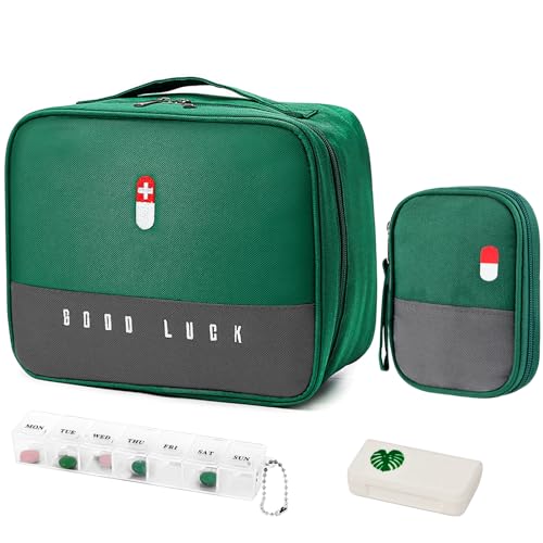 WuGU 2stk Medikament Tasche, Tragbar Medikamententasche mit 2 Stück Tablettenbox,...