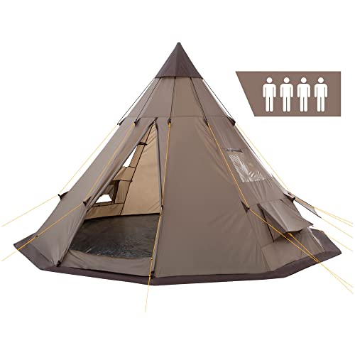 CampFeuer Tipi Zelt Spirit für 4 Personen | Braun | Indianerzelt für Camping, Wandern,...