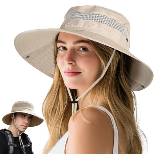 FLEERNIO Beige Sonnenhut Damen und Herren, Gipfelfreund Sonnenhut Damen Faltbar Sonnenhut...