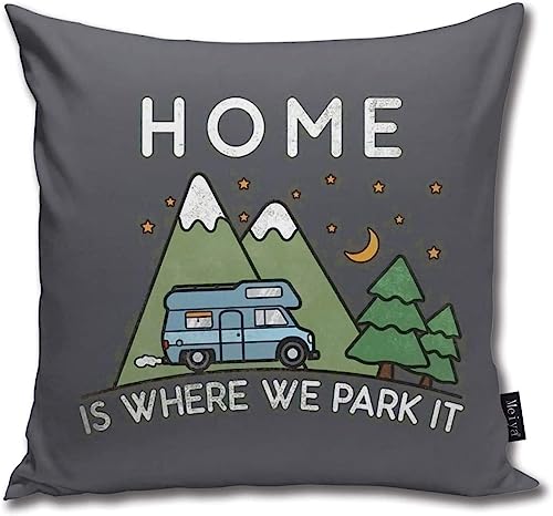 QMS CONTRACTING LIMITED Throw Pillow Cover Camping Home is Where We Park It Campervan Gift...