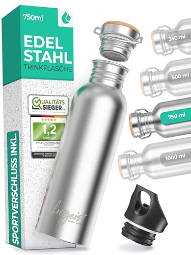 Die Trinkflasche Edelstahl 750ml + EXTRA Sportverschluss, Water Bottle aus Edelstahl...