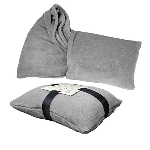 Delindo Lifestyle 2in1 Kuscheldecke Travel grau, 135x200 cm, flauschig weiches Reisekissen...