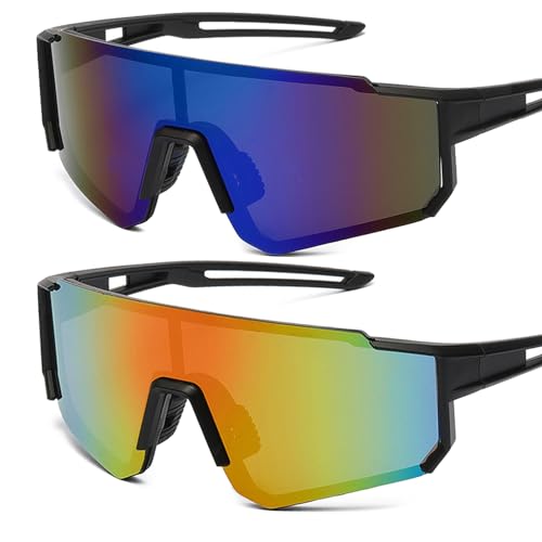 BDSHUNBF 2 Stück Sport Sonnenbrille, Polarisiert Fahrradbrille, Fahrradbrille Winddicht,...