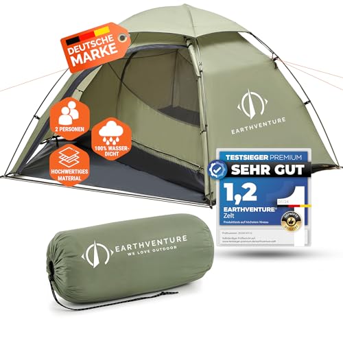 EARTHVENTURE® Camping Zelt 2 Personen wasserdicht - Schneller & Leichter Aufbau -...