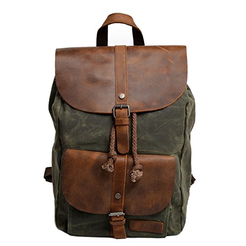 Neuleben Vintage Wasserdicht Rucksack Daypack aus Canvas Leder Damen Herren für Reise...