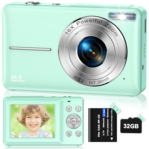 Digitalkamera Fotokamera HD 1080P 44MP, Fotoapparat mit 32GB Speicherkarte,...