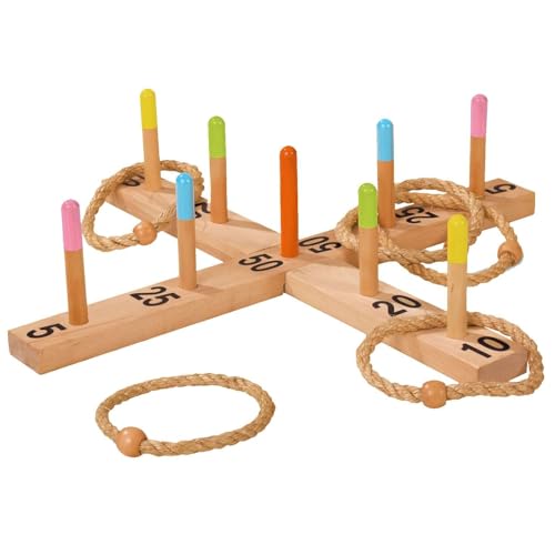 Eichhorn - Outdoor Ringwurfspiel - 50x50cm mit 5 Wurfringen, 1 Kreuz, 9 Spielstäben, aus Kiefernholz