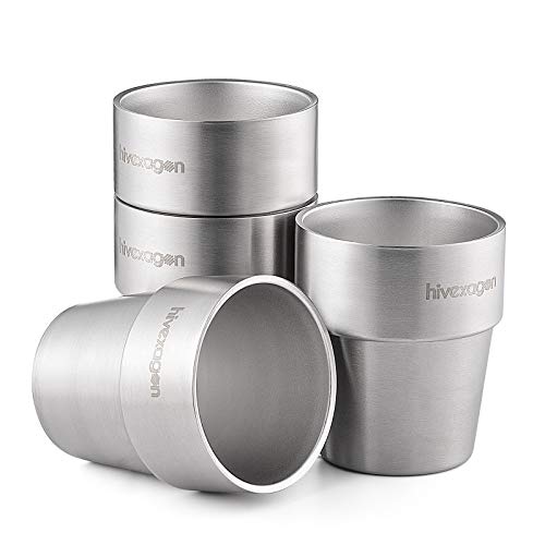 Hivexagon 300ml Set aus 4 Doppelwandigen Edelstahl becher edelstahl tasse- Ideal Für...