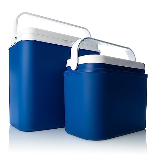 BigDean Kühlbox 2er Set 24 L groß + 10 L klein blau/weiß - Bis zu 14 Std. Kühlung -...