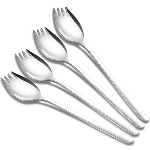 Tiokin Sporks,4 Stück Edelstahl Spork Göffel, Lang Salatlöffel 2 In 1 Abendessen Gabel...