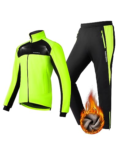 ROCKBROS Fahrrad Jacke + Hose Set Winter Thermo Fahrradbekleidung Hohe Sichtbarkeit &...