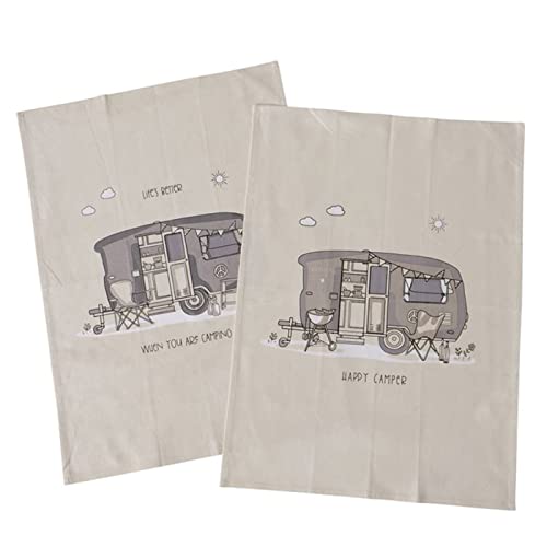 ReWu Geschirrtuch Vanlife Wohnwagen 2er-Set Mit Spruch Beige 100% Baumwolle...