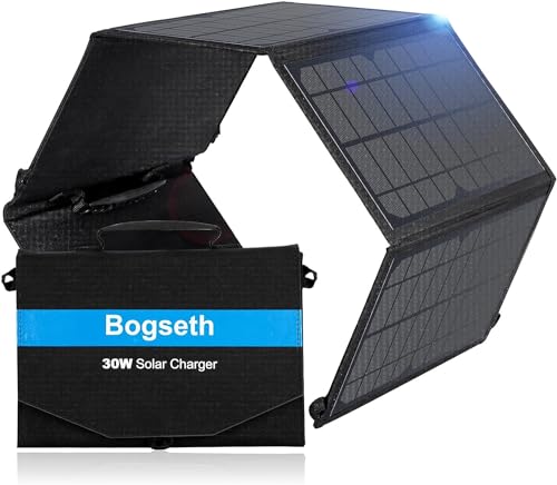 Bogseth 30W Solarpanel Faltbar 2 USB Anschluss Wasserdichtes Tragbares Solarladegerät...