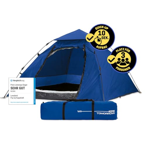 Lumaland Pop Up Camping Zelt | 2-3 Personen Kuppelzelt 215 x 195 x 120 cm| 4 Jahreszeiten...