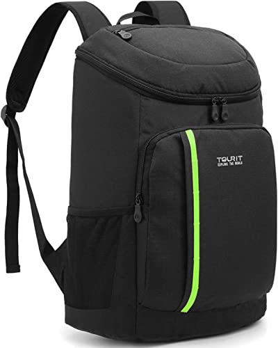 TOURIT Kühlrucksack Leichter Rucksack 28L mit Flaschenöffner Hält 30 Dosen Schwarz