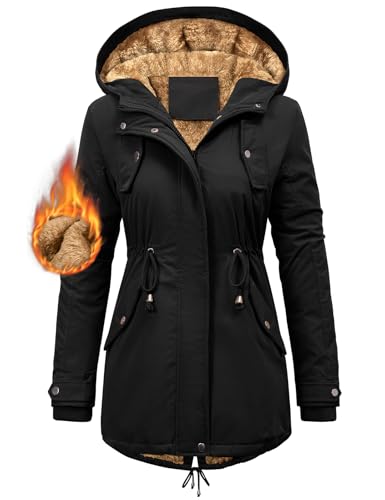 Nadeer Mantel Damen Winterjacke Lang Parka Gefüttert Wintermantel Wasserdicht mit Kapuze...