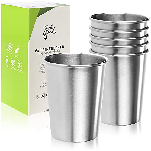 Robin Goods® 6X Edelstahl-Trinkbecher - Hochwertiger Becher aus Edelstahl - Campingbecher...