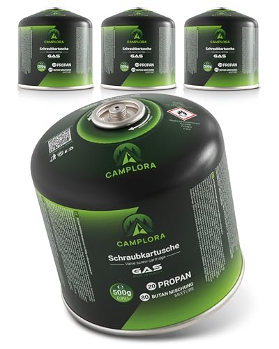 CAMPLORA Gaskartusche 4x 500g mit Schraubventil, Propan/Butan, Schraubkartusche mit...