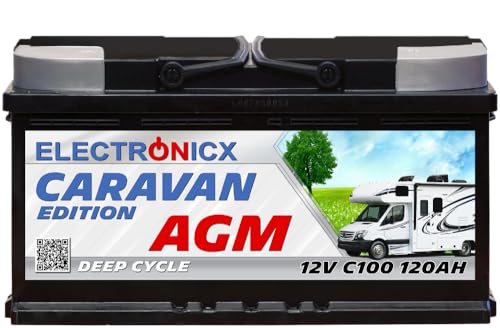 AGM Batterie 120Ah 12V Solarbatterie, Ideal für Wohnwagen, Mover, Wohnmobil & Camping -...
